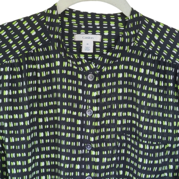 CASLON Woman's Sz M Long Sleeve Quarter Button Down Tunic Green & Black - Picture 4 of 9
